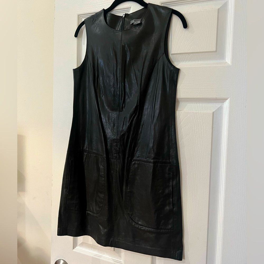 Vince Women’s 100% Lambskin Leather sleeveless Crewneck dress